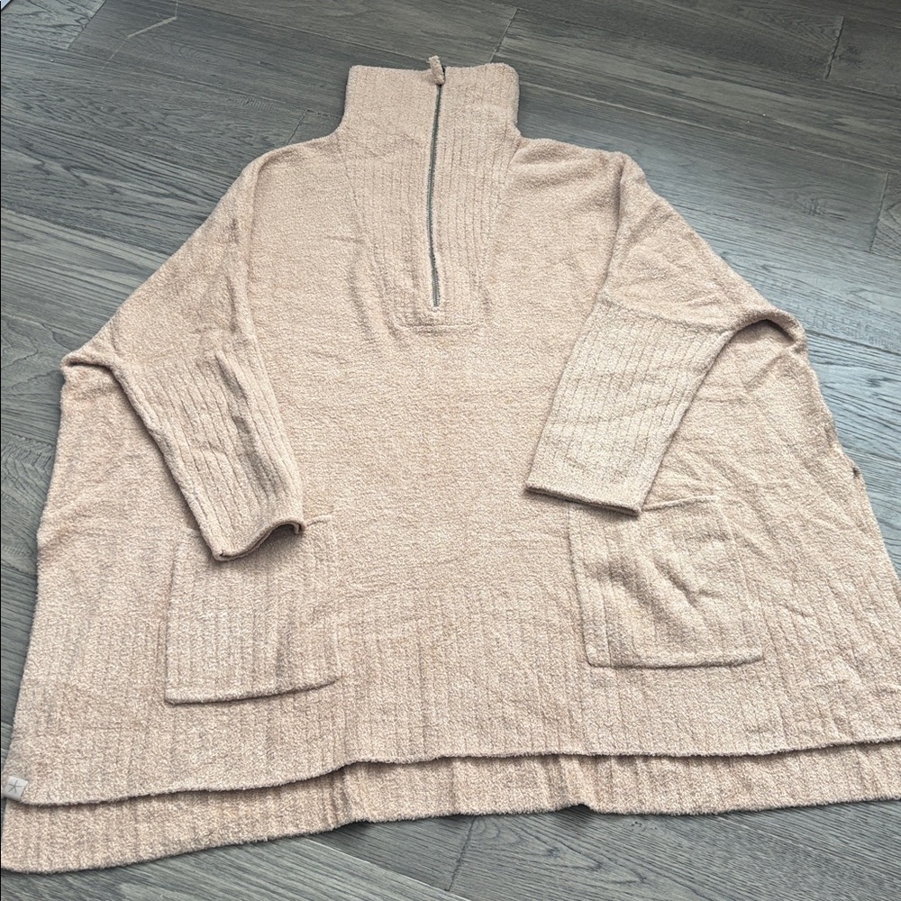 Barefoot Dreams | Cozy Chic Lite Half Zip Poncho Soft Camel Chenille Sweater S/M - Picture 3 of 16